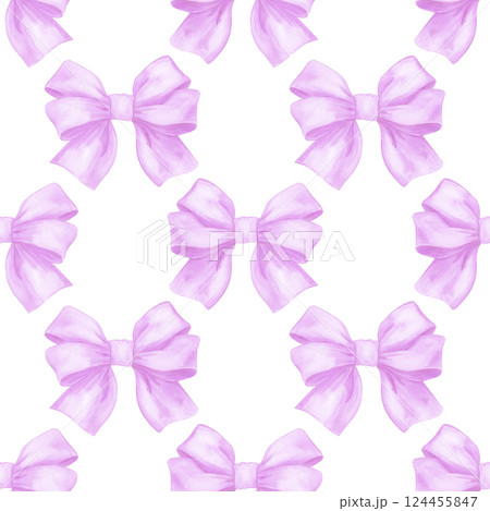 Hand drawn watercolor purple bow seamless pattern isolated on white background. Can be used for textile, fabric scrapbook and other printed products. Hand drawn watercolor purple bow seamless pattern isolated on white background. Can be used for textile, fabric scrapbook and other printed products. 124455847