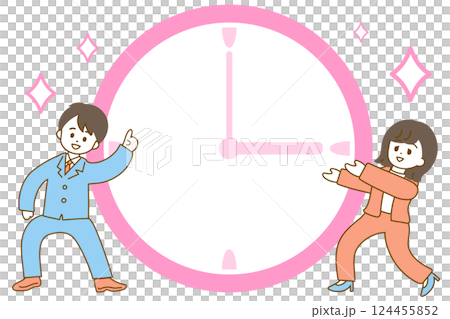 Time management/typographical illustration: A large clock and male and female businessmen Time management/typographical illustration: A large clock and male and female businessmen 124455852
