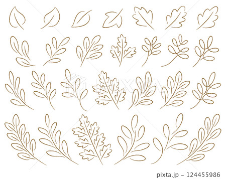 葉っぱと枝の手描き風線画イラストセット 124455986