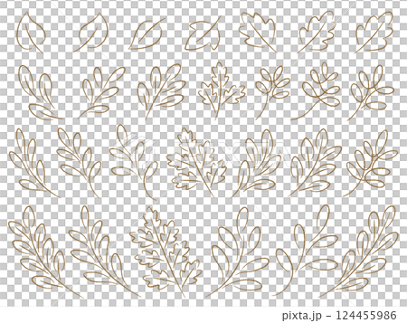 葉っぱと枝の手描き風線画イラストセット 124455986