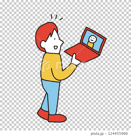 Illustration of a person doing live streaming or online calls on a PC Illustration of a person doing live streaming or online calls on a PC 124455990