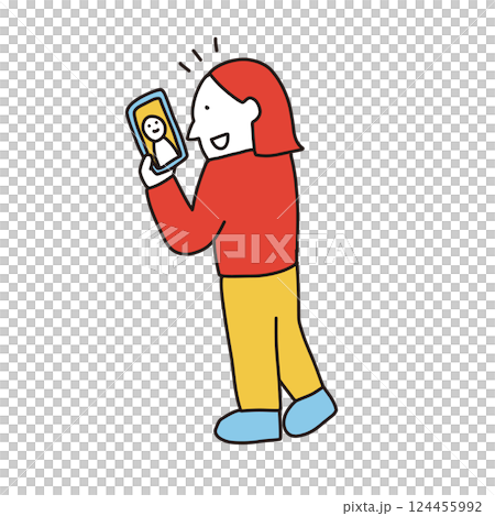 スマホでライブコマース、生配信などを見る人々のイメージイラスト スマホでライブコマース、生配信などを見る人々のイメージイラスト 124455992