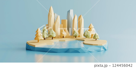 Central Park. 3D rendering of Central Park in New York simple low poly origami style, web banner with copy space 124456042