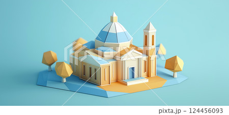 Saint Peters Basilica. 3D rendering of St. Peter's Basilica simple low poly origami style, web banner with copy space 124456093