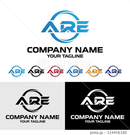 Modern ARE letter initial real estate vector logo design template with rounded swoosh Modern ARE letter initial real estate vector logo design template with rounded swoosh 124456180