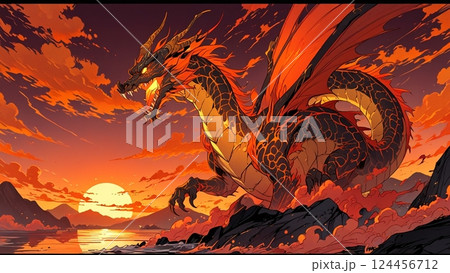 夕焼けに染まる龍 124456712