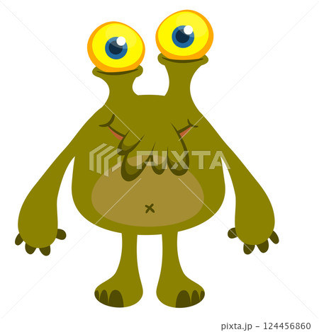 Cartoon cute monster with funny excited face expression waving hands. Vector illustration isolated on white. Halloween design Cartoon cute monster with funny excited face expression waving hands. Vector illustration isolated on white. Halloween design 124456860