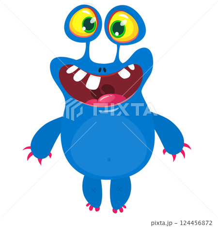 Cartoon cute monster with funny excited face expression waving hands. Vector illustration isolated on white. Halloween design Cartoon cute monster with funny excited face expression waving hands. Vector illustration isolated on white. Halloween design 124456872