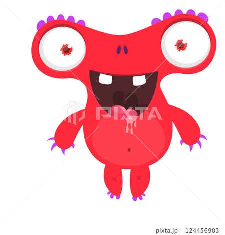 Cartoon cute monster with funny excited face expression waving hands. Vector illustration isolated on white. Halloween design 124456903