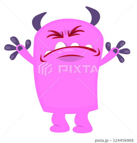 Cartoon cute monster with funny excited face expression waving hands. Vector illustration isolated on white. Halloween design 124456908