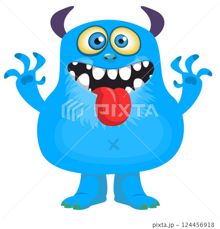 Cartoon cute monster showing long tongue. Vector illustration of alien character. Halloween design 124456918