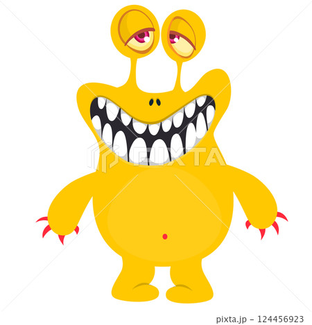 Cartoon cute monster with funny excited face expression waving hands . Vector illustration isolated on white. Halloween design Cartoon cute monster with funny excited face expression waving hands . Vector illustration isolated on white. Halloween design 124456923