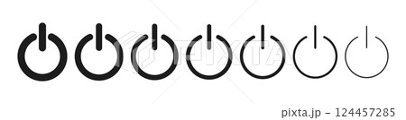 Power button icon with on-off switch symbol, electric shut down sign, start and close control for computer or web interface. Flat vector illustration isolated on white background. Power button icon with on-off switch symbol, electric shut down sign, start and close control for computer or web interface. Flat vector illustration isolated on white background. 124457285