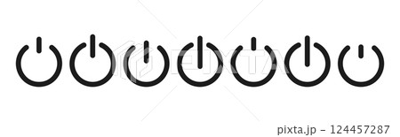 Power button icon with on-off switch symbol, standby mode pictogram, computer shut down and start sign for web or logo. Flat vector illustration isolated on white background. Power button icon with on-off switch symbol, standby mode pictogram, computer shut down and start sign for web or logo. Flat vector illustration isolated on white background. 124457287