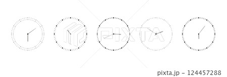 Round clock face with stopwatch dial, time meter scale, speedometer marks, and minimal line icon design. Flat vector illustration isolated on white background. 124457288