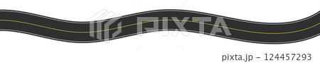 Winding road top view, curved highway path with lane markings, long trip route map, wavy street track design. Flat vector illustration isolated on white background. Winding road top view, curved highway path with lane markings, long trip route map, wavy street track design. Flat vector illustration isolated on white background. 124457293