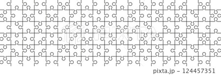 Jigsaw puzzle pieces pattern background., geometric square template with outline shapes. Flat vector illustration isolated on white Jigsaw puzzle pieces pattern background., geometric square template with outline shapes. Flat vector illustration isolated on white 124457351