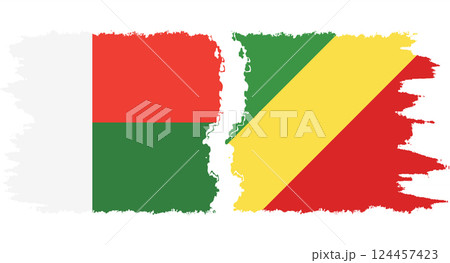 Congo-Brazzaville and Madagascar grunge flags connection vector 124457423