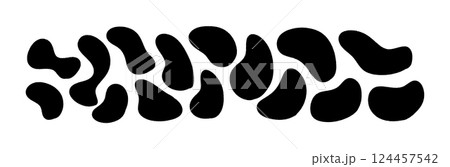 Organic blob shapes with irregular liquid splats. Abstract black spots and Memphis-style brush splodges. Flat vector illustration isolated on white background. Organic blob shapes with irregular liquid splats. Abstract black spots and Memphis-style brush splodges. Flat vector illustration isolated on white background. 124457542
