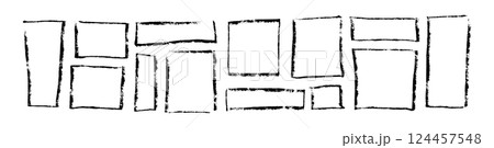 Hand-drawn rectangular frame with rough brush strokes, sketchy pencil and chalk outline, scribbled square border for design. Flat vector illustration isolated on white background. Hand-drawn rectangular frame with rough brush strokes, sketchy pencil and chalk outline, scribbled square border for design. Flat vector illustration isolated on white background. 124457548