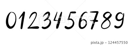 Hand-painted numbers 1, 2, 3 in acrylic brush style. Grunge calligraphy digits with ink splatter effects. Flat vector illustration isolated on white background. 124457550