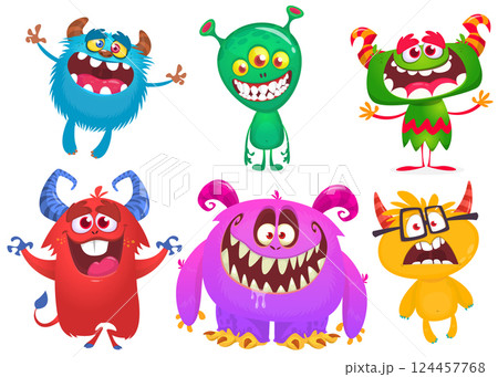 Cute cartoon Monsters. Vector set of cartoon monsters: ghost, goblin, bigfoot yeti, troll and alien. Halloween characters isolated Cute cartoon Monsters. Vector set of cartoon monsters: ghost, goblin, bigfoot yeti, troll and alien. Halloween characters isolated 124457768
