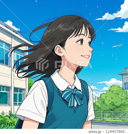 春からの新生活を夢見る女子高校生 124457805