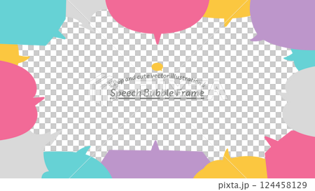 16:9 horizontal frame background material surrounded by many speech bubbles. Vector data with editable speech bubble position 124458129