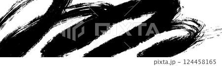 Abstract brush stroke pattern with colorful swirls and spray textures. Retro geometric wave design with bold paint lines and artistic elements. Flat vector illustration isolated on white background. 124458165