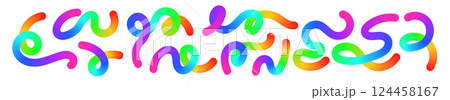 Abstract wavy gradient lines with playful squiggle shapes, colorful ribbon elements, geometric doodle pattern, and fluid 3D design. Flat vector illustration isolated on white background. 124458167