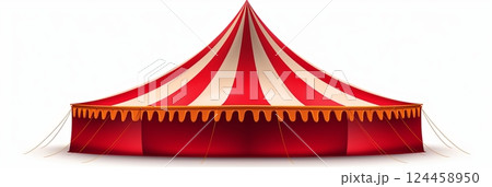 An aerial view of red and white circus tents with crowns 124458950