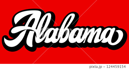 Stylish Alabama Script Logo Design with Bold Black and White Letters on a Vibrant Red Background 124459154