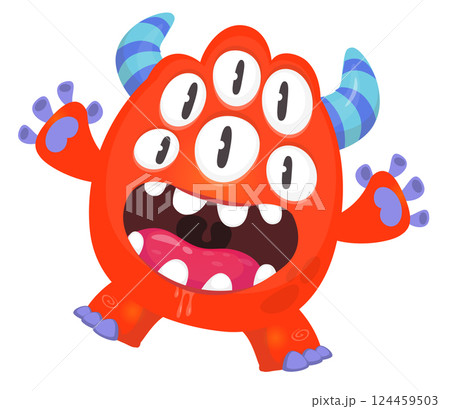 Cartoon cute monster with funny excited face expression waving hands . Vector illustration isolated on white. Halloween design Cartoon cute monster with funny excited face expression waving hands . Vector illustration isolated on white. Halloween design 124459503