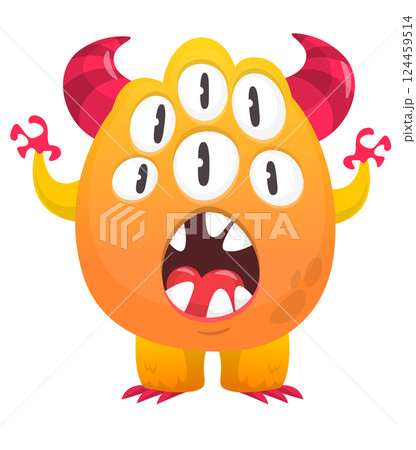 Cartoon cute monster with funny excited face expression waving hands . Vector illustration isolated on white. Halloween design Cartoon cute monster with funny excited face expression waving hands . Vector illustration isolated on white. Halloween design 124459514