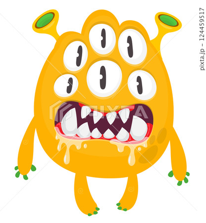 Cartoon cute monster with funny excited face expression waving hands . Vector illustration isolated on white. Halloween design 124459517