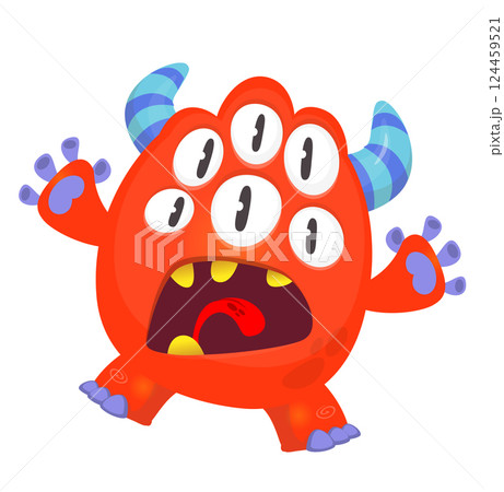 Cartoon cute monster with funny excited face expression waving hands . Vector illustration isolated on white. Halloween design Cartoon cute monster with funny excited face expression waving hands . Vector illustration isolated on white. Halloween design 124459521