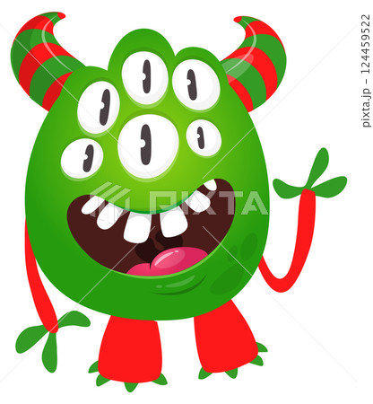 Cartoon cute alien with funny excited face expression waving hands . Vector illustration isolated on white. Halloween design 124459522
