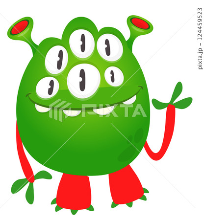 Cartoon cute alien with funny excited face expression waving hands . Vector illustration isolated on white. Halloween design 124459523