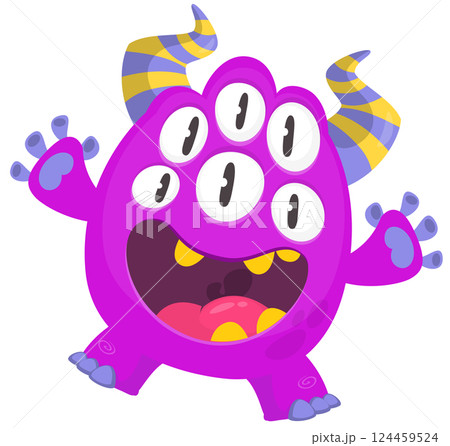 Cartoon cute monster with funny excited face expression waving hands . Vector illustration isolated on white. Halloween design 124459524