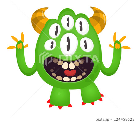 Cartoon cute monster with funny excited face expression waving hands . Vector illustration isolated on white. Halloween design 124459525