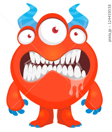 Cartoon cute monster with funny excited face expression waving hands . Vector illustration isolated on white. Halloween design Cartoon cute monster with funny excited face expression waving hands . Vector illustration isolated on white. Halloween design 124459538
