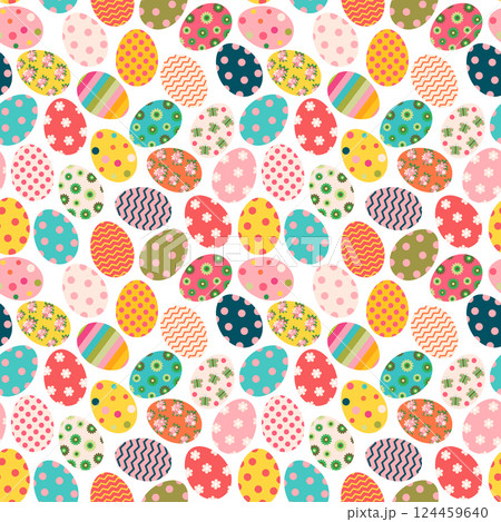 Cute colorful Easter seamless pattern background with painted eggs 124459640