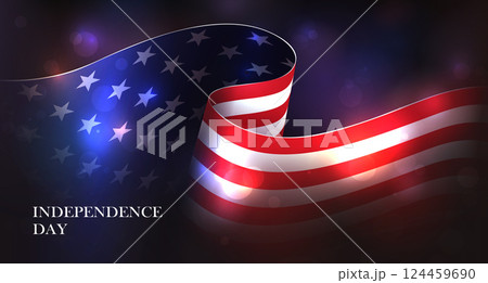 Silhouette of American flag with bright light 124459690