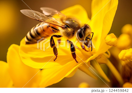 honey bee, apis mellifera, silhouette of a bee, anatomical structure of an insect, bee bathed in pollen, pollinating insect, dandelion flower, yellow flower, anthers, stamens, pollination, worker bee honey bee, apis mellifera, silhouette of a bee, anatomical structure of an insect, bee bathed in pollen, pollinating insect, dandelion flower, yellow flower, anthers, stamens, pollination, worker bee 124459842