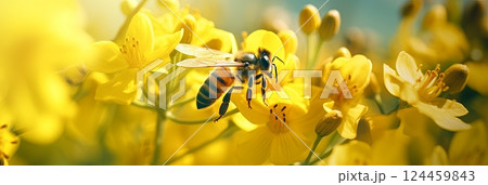 honey bee, apis mellifera, silhouette of a bee, anatomical structure of an insect, bee bathed in pollen, pollinating insect, dandelion flower, yellow flower, anthers, stamens, pollination, worker bee 124459843