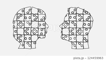 Head woman and man puzzle pieces, mental disorder Head woman and man puzzle pieces, mental disorder 124459963
