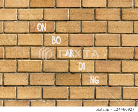 Onboarding success symbol. Concept word Onboarding on beautiful brown bricks. Beautiful brown brick wall background. Business onboarding success concept. Copy space. Onboarding success symbol. Concept word Onboarding on beautiful brown bricks. Beautiful brown brick wall background. Business onboarding success concept. Copy space. 124460927