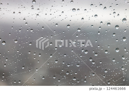 Rain Droplets on a Glass Window with Blurred Cityscape in the Background Rain Droplets on a Glass Window with Blurred Cityscape in the Background 124461666