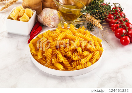 Italian dry pasta Fussili for bowl Italian dry pasta Fussili for bowl 124461822