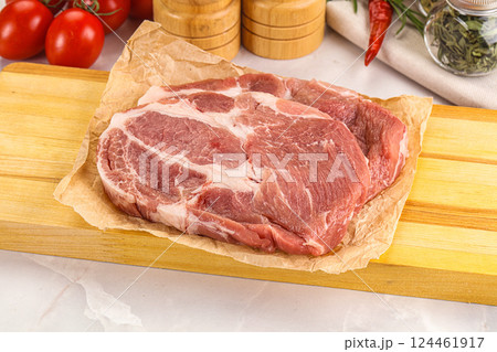 Raw pork neck steak sirloin Raw pork neck steak sirloin 124461917
